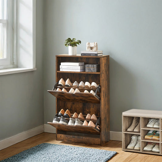 Slim Shoe Storage for Small Spaces, 24 x 60 x 102 cm, Brown - image 1