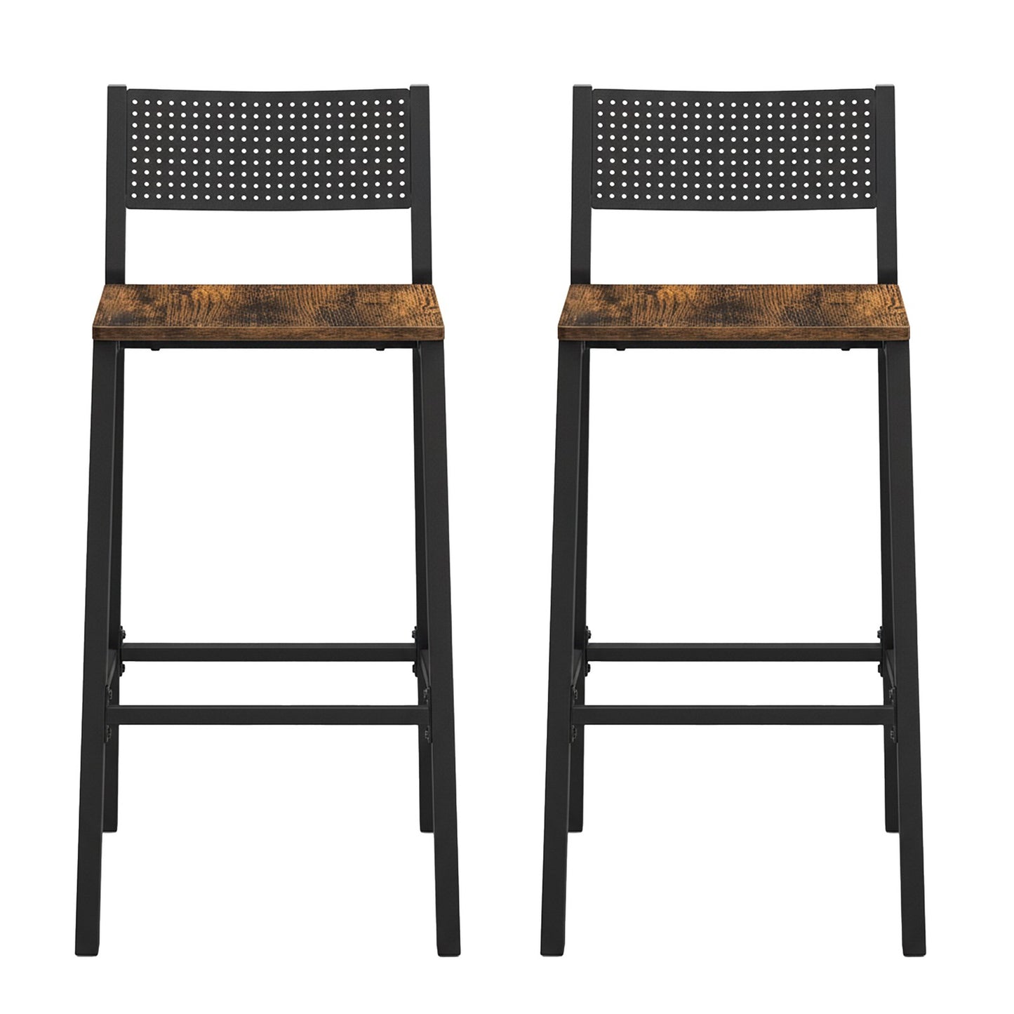 Set of 2 Dining Chairs, Industrial Kitchen Bar Stools for Living Room, Rustic Brown and Black - image 1
