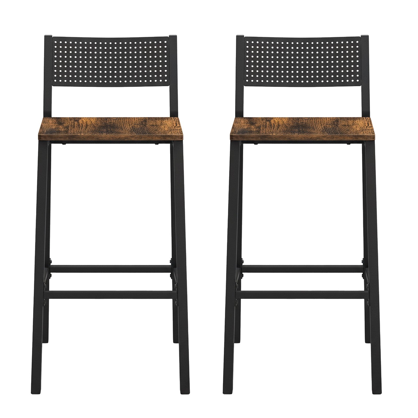 Set of 2 Dining Chairs, Industrial Kitchen Bar Stools for Living Room, Rustic Brown and Black - image 1