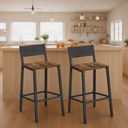 Set of 2 Dining Chairs, Industrial Kitchen Bar Stools for Living Room, Rustic Brown and Black - image 2