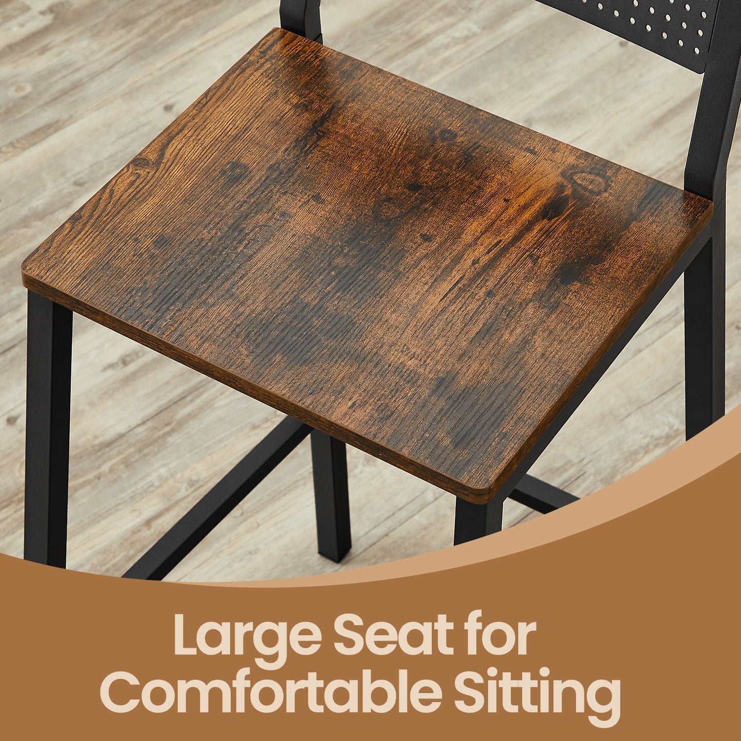 Set of 2 Dining Chairs, Industrial Kitchen Bar Stools for Living Room, Rustic Brown and Black - image 3