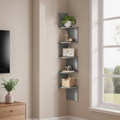 Corner Shelf Wall Mount, 5-Tier Floating Corner Bookshelf, Plant Shelf for Bedroom - image 1