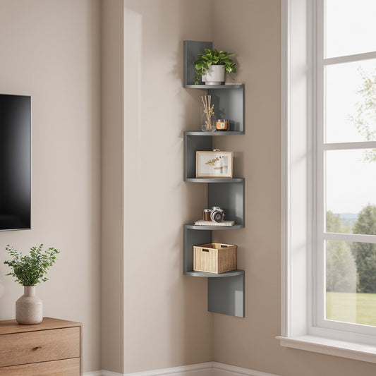 Corner Shelf Wall Mount, 5-Tier Floating Corner Bookshelf, Plant Shelf for Bedroom - image 1