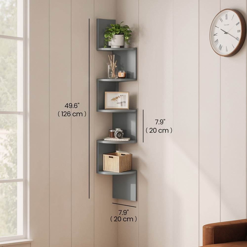 Corner Shelf Wall Mount, 5-Tier Floating Corner Bookshelf, Plant Shelf for Bedroom - image 2