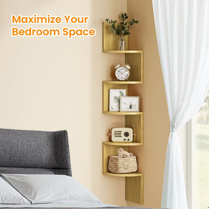 Corner Shelf Wall Mount, 5-Tier Floating Corner Bookshelf, Plant Shelf for Bedroom - image 6