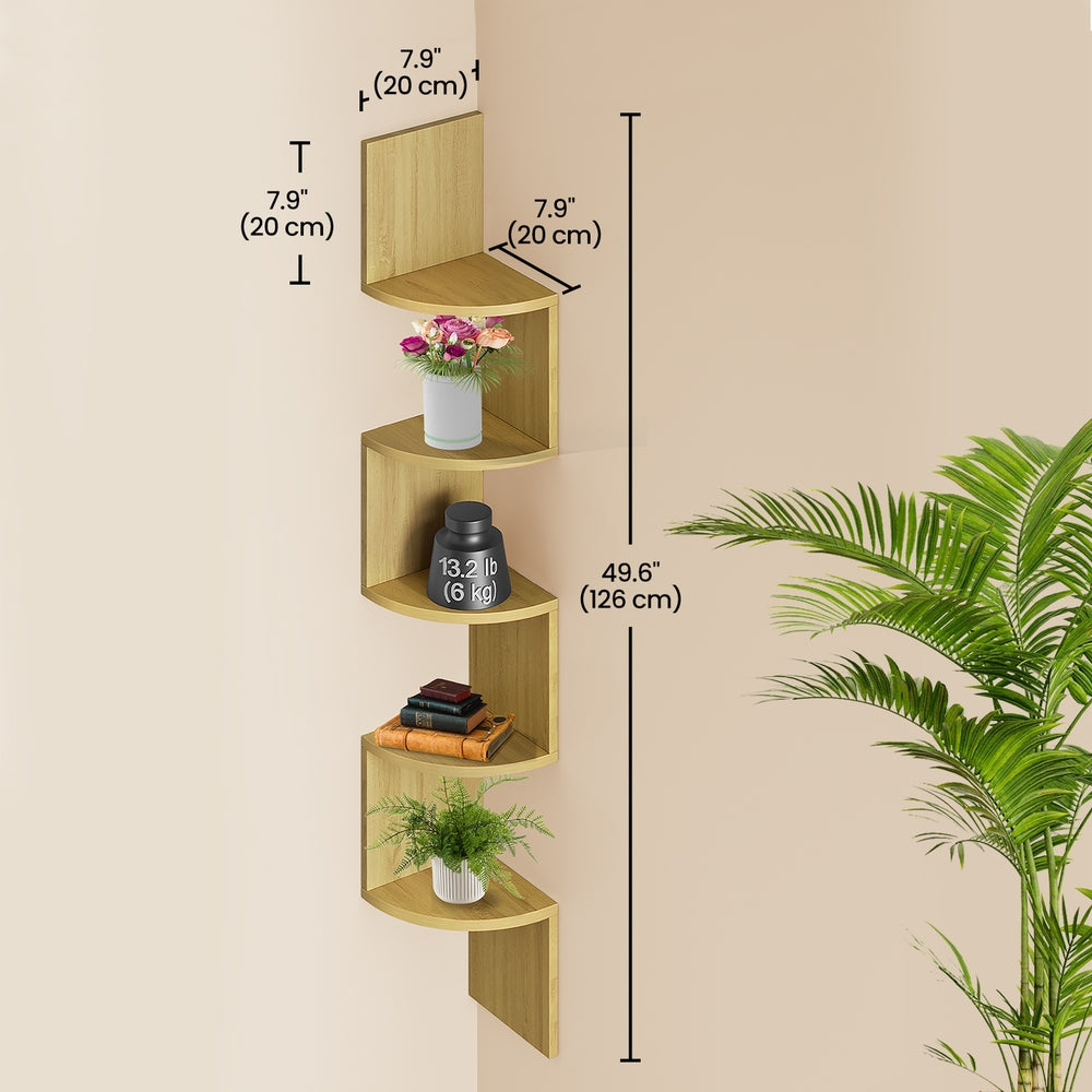Corner Shelf Wall Mount, 5-Tier Floating Corner Bookshelf, Plant Shelf for Bedroom - image 7
