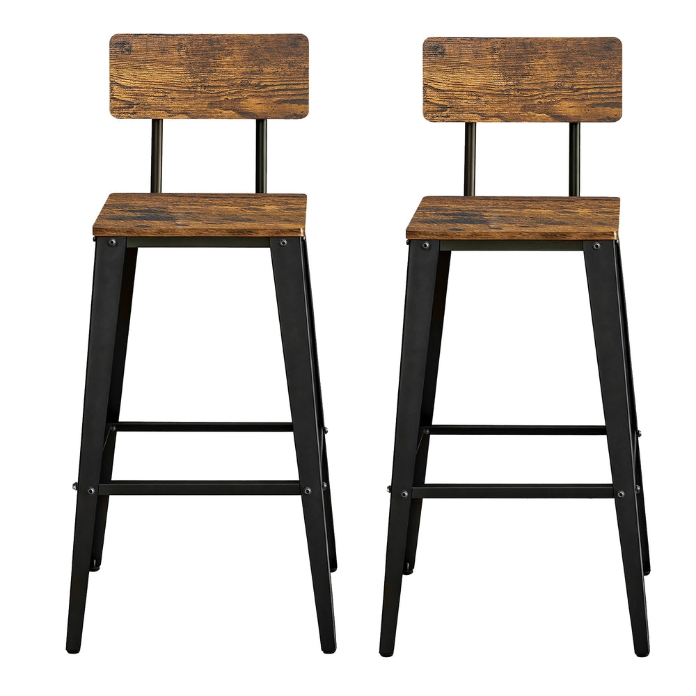 Set of 2 Industrial Kitchen Bar Stools, Bar Chairs for Breakfast Bar, Metal Frame, Supportive Backrest, Black - image 2