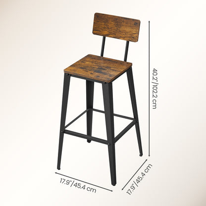 Set of 2 Industrial Kitchen Bar Stools, Bar Chairs for Breakfast Bar, Metal Frame, Supportive Backrest, Black - image 3