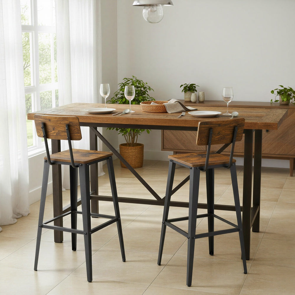 Set of 2 Industrial Kitchen Bar Stools, Bar Chairs for Breakfast Bar, Metal Frame, Supportive Backrest, Black - image 4