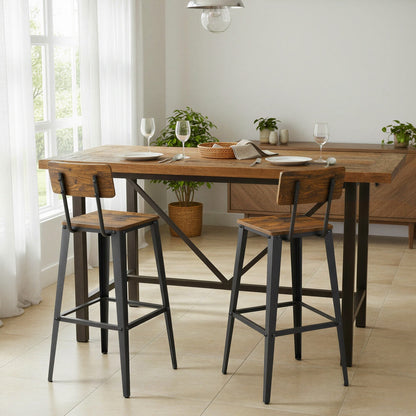 Set of 2 Industrial Kitchen Bar Stools, Bar Chairs for Breakfast Bar, Metal Frame, Supportive Backrest, Black - image 4