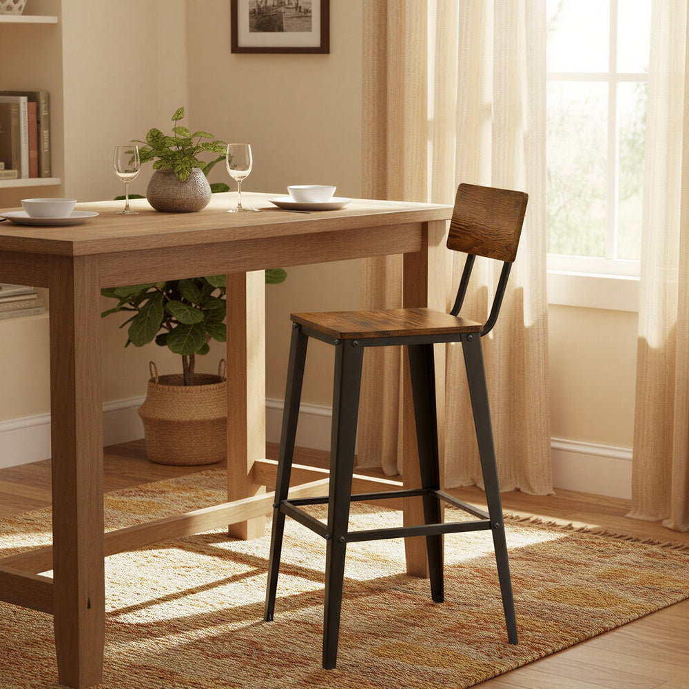 Set of 2 Industrial Kitchen Bar Stools, Bar Chairs for Breakfast Bar, Metal Frame, Supportive Backrest, Black - image 5