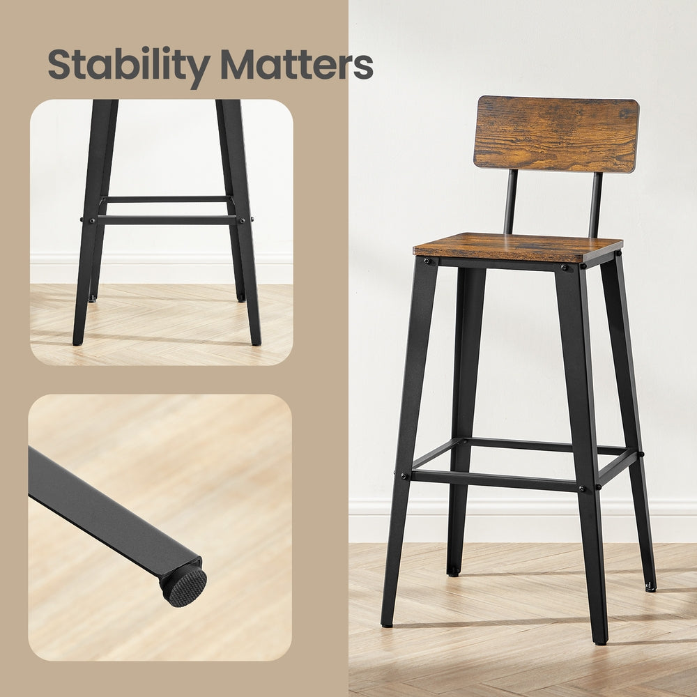 Set of 2 Industrial Kitchen Bar Stools, Bar Chairs for Breakfast Bar, Metal Frame, Supportive Backrest, Black - image 6