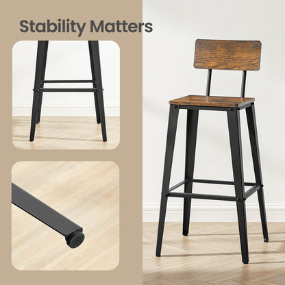 Set of 2 Industrial Kitchen Bar Stools, Bar Chairs for Breakfast Bar, Metal Frame, Supportive Backrest, Black - image 6