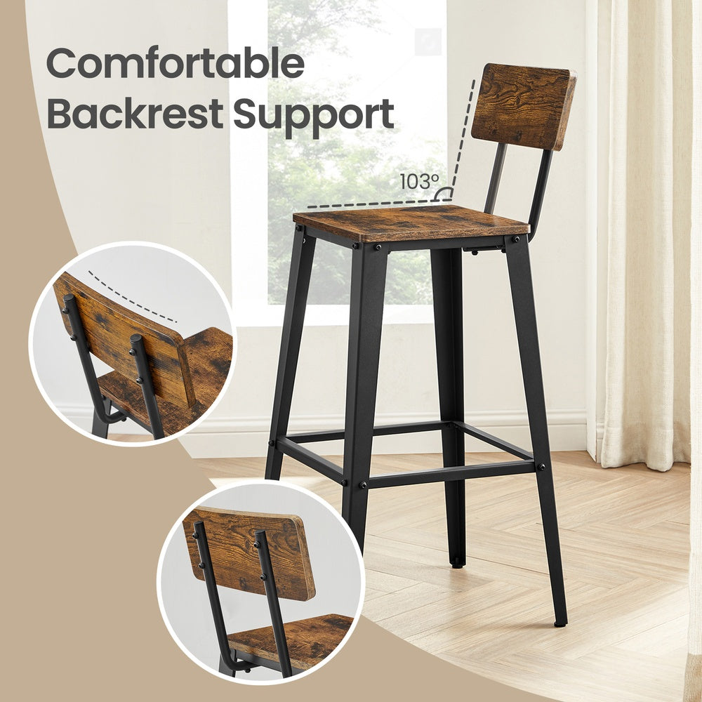 Set of 2 Industrial Kitchen Bar Stools, Bar Chairs for Breakfast Bar, Metal Frame, Supportive Backrest, Black - image 8