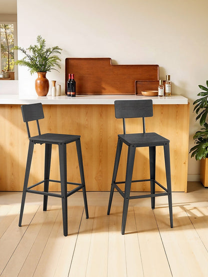 Set of 2 Industrial Kitchen Bar Stools, Bar Chairs for Breakfast Bar, Metal Frame, Supportive Backrest, Black - image 9