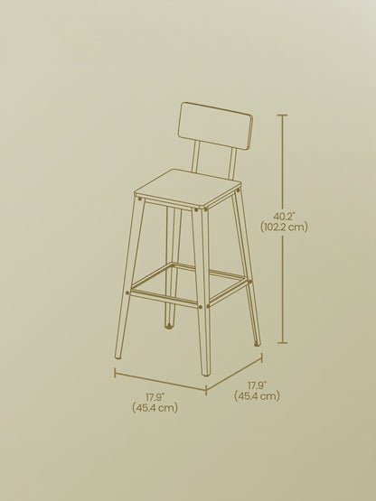 Set of 2 Industrial Kitchen Bar Stools, Bar Chairs for Breakfast Bar, Metal Frame, Supportive Backrest, Black - image 14