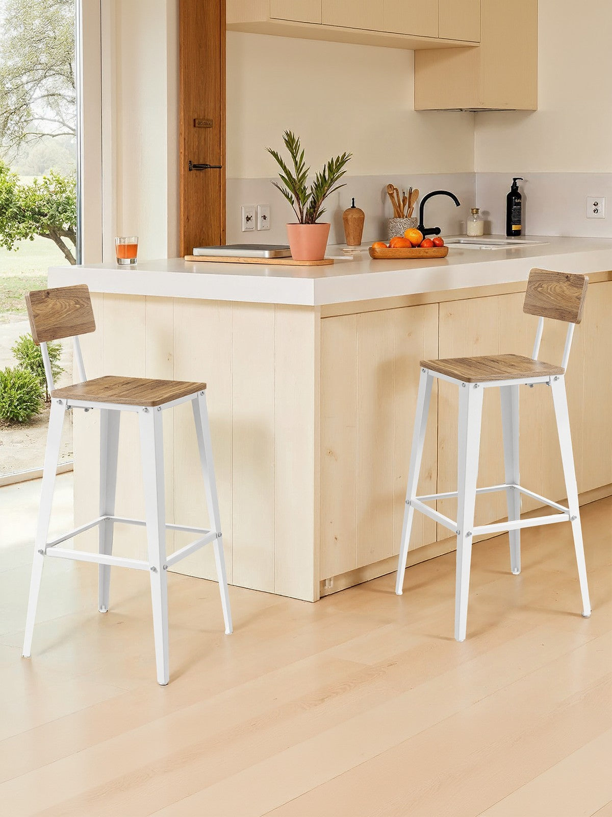 Set of 2 Industrial Kitchen Bar Stools, Bar Chairs for Breakfast Bar, Metal Frame, Supportive Backrest, Black - image 16