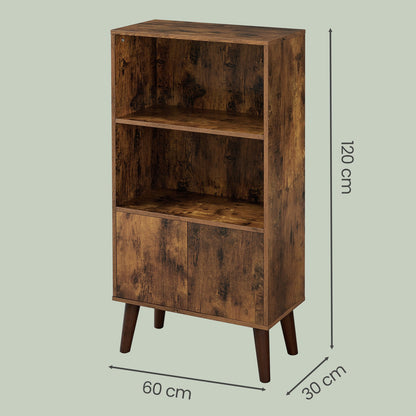 Rustic 3-Tier Storage Shelf with Cabinet Doors, Mid-Century Modern Bookcase for Living Room & Home Office - image 3