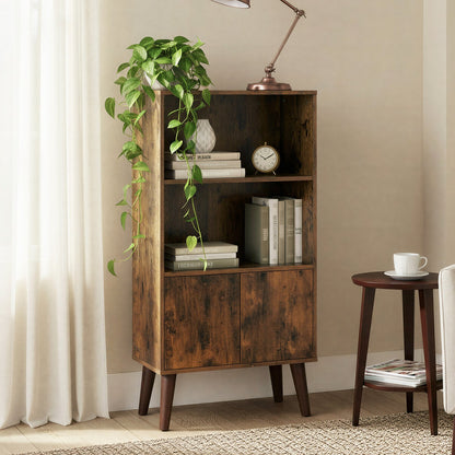 Rustic 3-Tier Storage Shelf with Cabinet Doors, Mid-Century Modern Bookcase for Living Room & Home Office - image 4