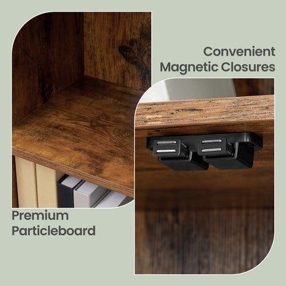 Rustic 3-Tier Storage Shelf with Cabinet Doors, Mid-Century Modern Bookcase for Living Room & Home Office - image 7