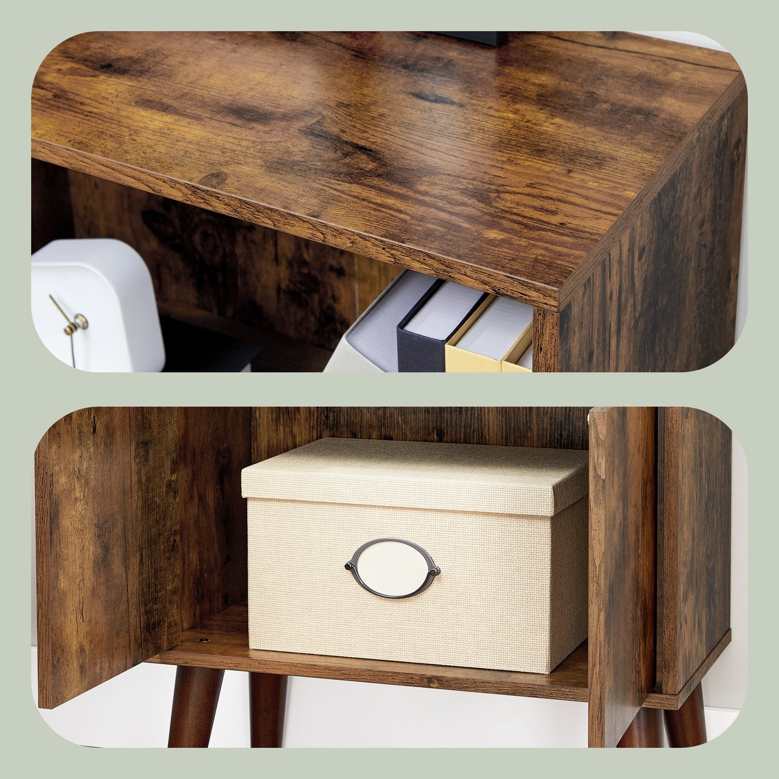 Rustic 3-Tier Storage Shelf with Cabinet Doors, Mid-Century Modern Bookcase for Living Room & Home Office - image 8