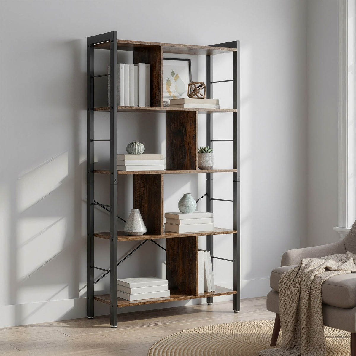 5-Tier Bookshelf, Large Storage Shelf, for Home Office - image 4