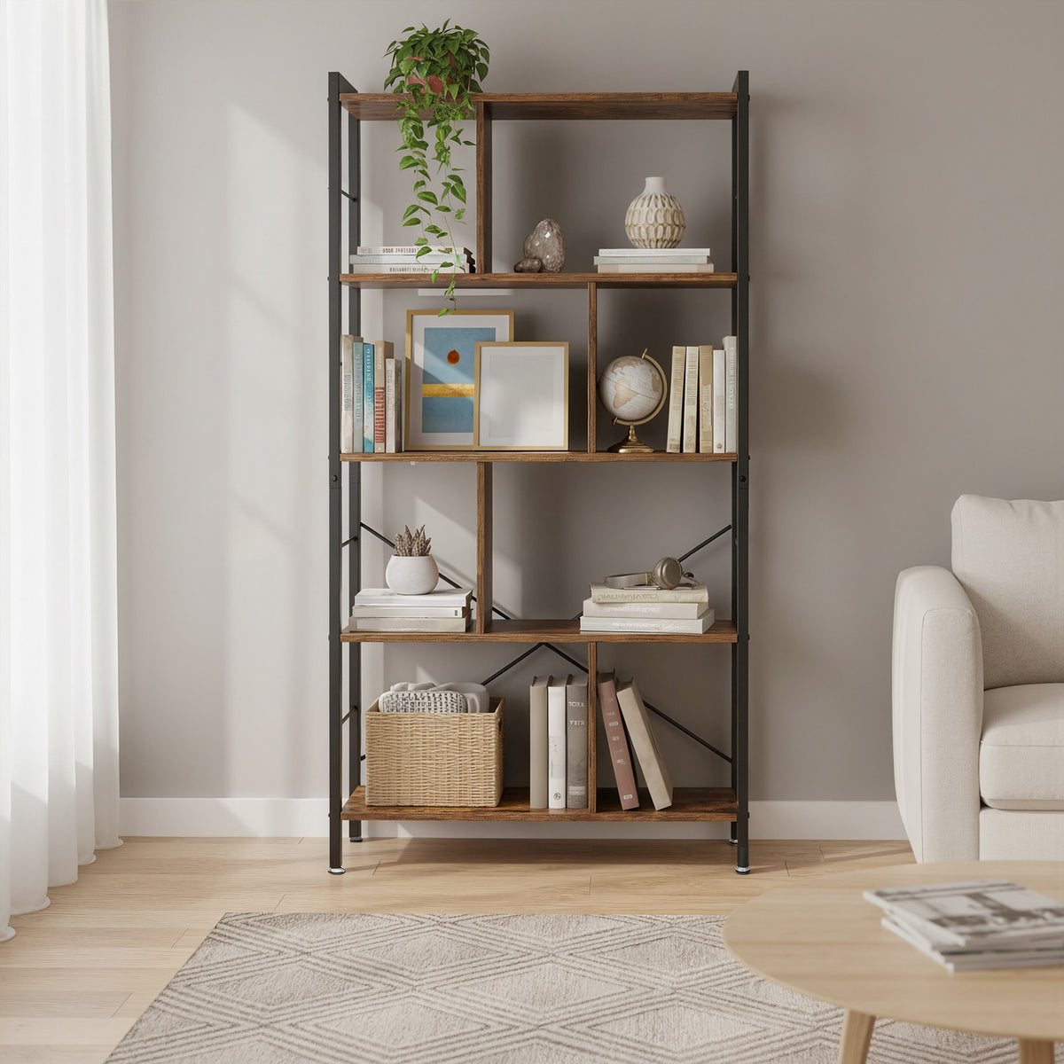 5-Tier Bookshelf, Large Storage Shelf, for Home Office - image 5
