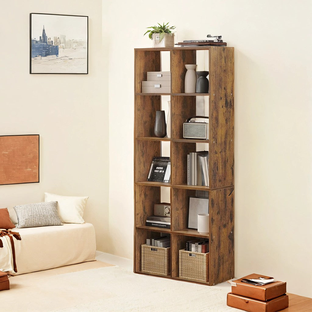 10-Cube Shelving Unit, Living Room Bookcase, Brown - image 1