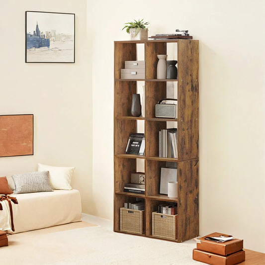 10-Cube Shelving Unit, Living Room Bookcase, Brown - image 1