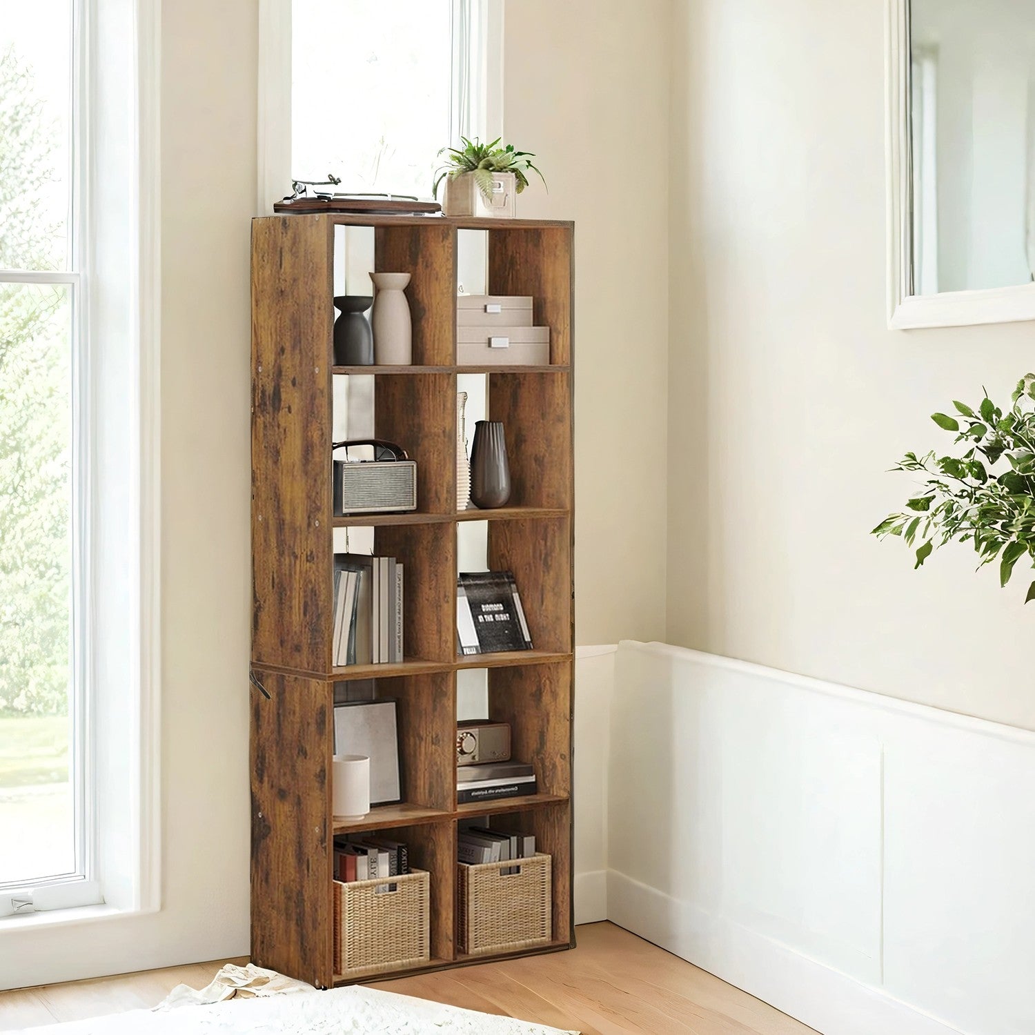 10-Cube Shelving Unit, Living Room Bookcase, Brown - image 2
