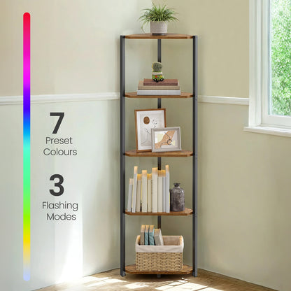 5-Tier LED Corner Shelf with Remote-Controlled Lighting, Rustic Brown - image 3