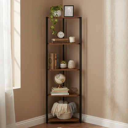 5-Tier LED Corner Shelf with Remote-Controlled Lighting, Rustic Brown - image 9