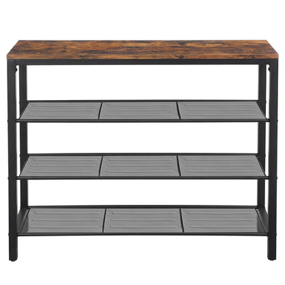 4-Tier Shoe Storage Shelf, Shoe Organizer Rack for Bedroom, Entryway, Living Room, Brown and Black - image 1
