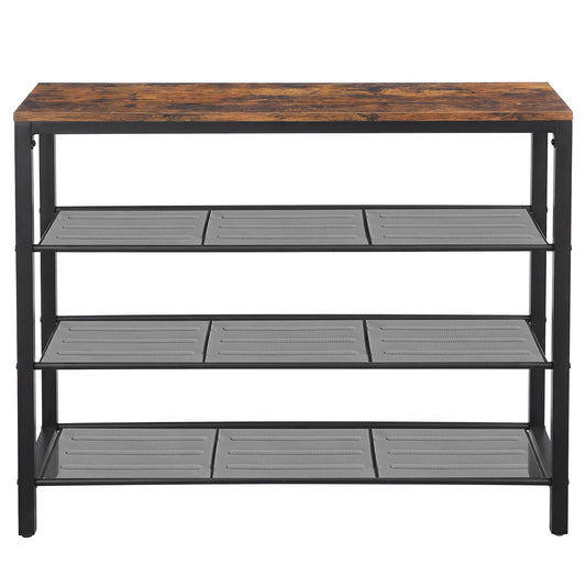 4-Tier Shoe Storage Shelf, Shoe Organizer Rack for Bedroom, Entryway, Living Room, Brown and Black - image 1