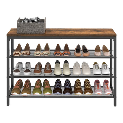 4-Tier Shoe Storage Shelf, Shoe Organizer Rack for Bedroom, Entryway, Living Room, Brown and Black - image 3