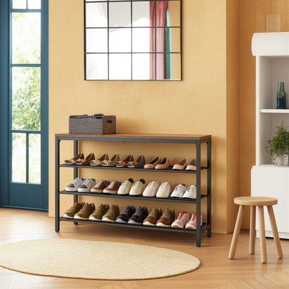 4-Tier Shoe Storage Shelf, Shoe Organizer Rack for Bedroom, Entryway, Living Room, Brown and Black - image 8