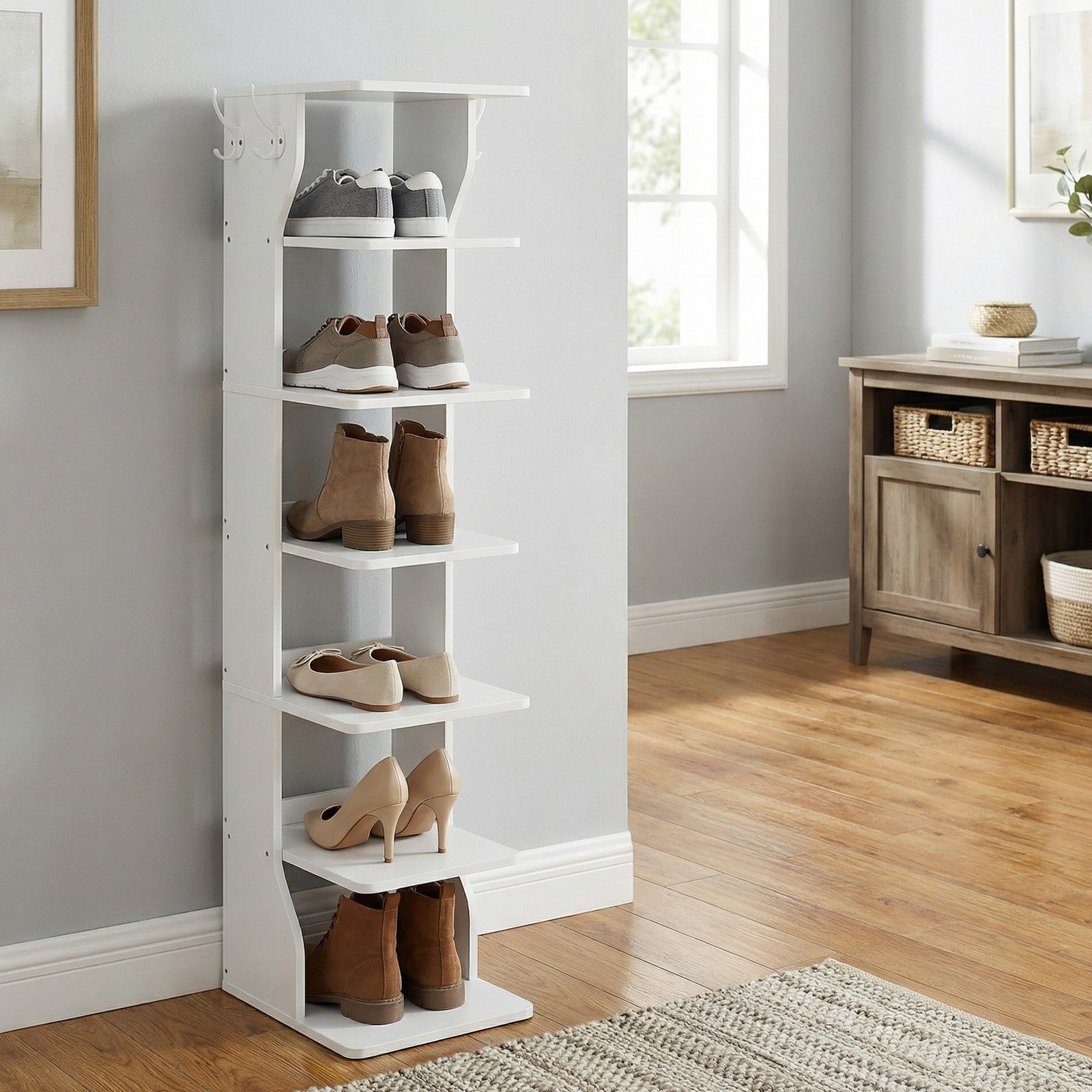 Narrow Shoe Stand, 6-Tier Shoe Storage Rack for Smal Spaces, White - image 5