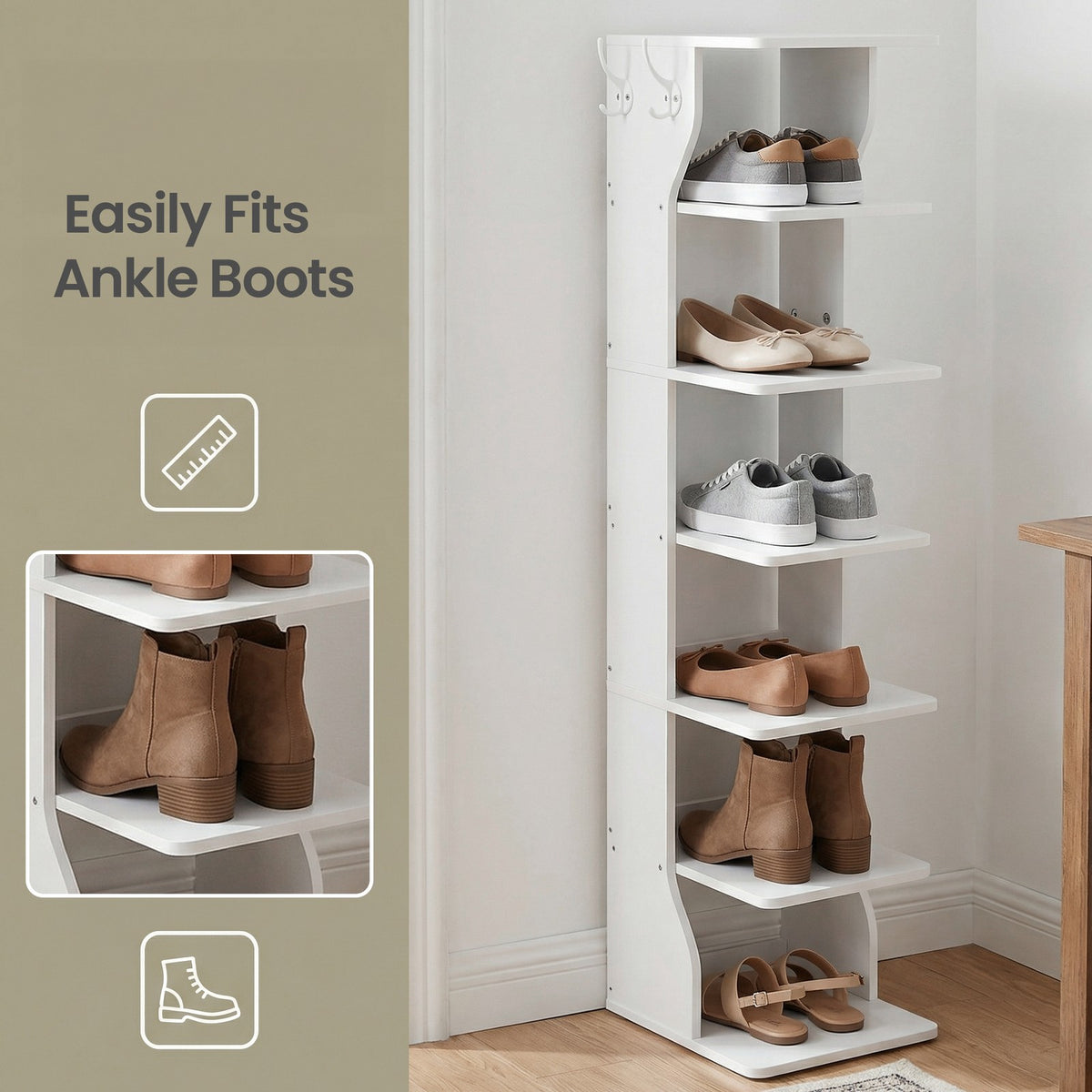 Narrow Shoe Stand, 6-Tier Shoe Storage Rack for Smal Spaces, White - image 6