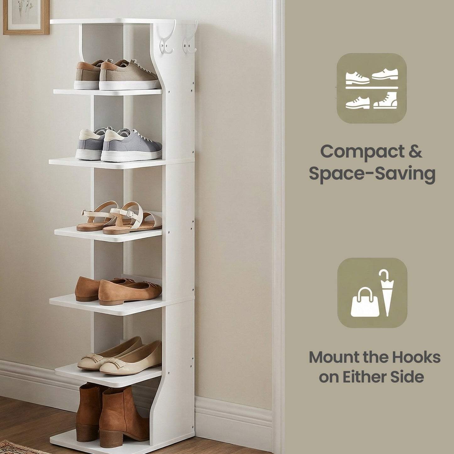 Narrow Shoe Stand, 6-Tier Shoe Storage Rack for Smal Spaces, White - image 7