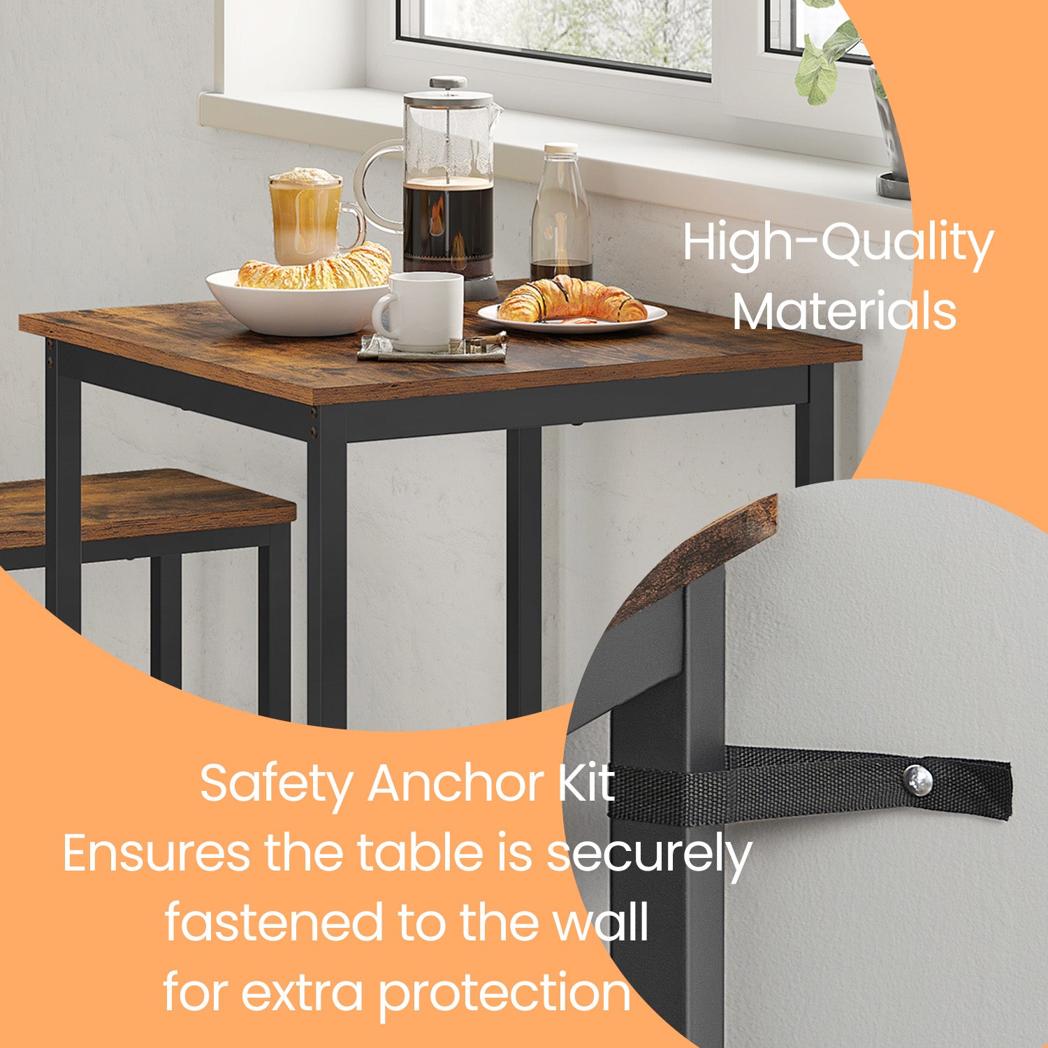 Bar Table, Tall Kitchen Table for Breakfast, Dining Room Table, Rustic Brown and Black - image 2
