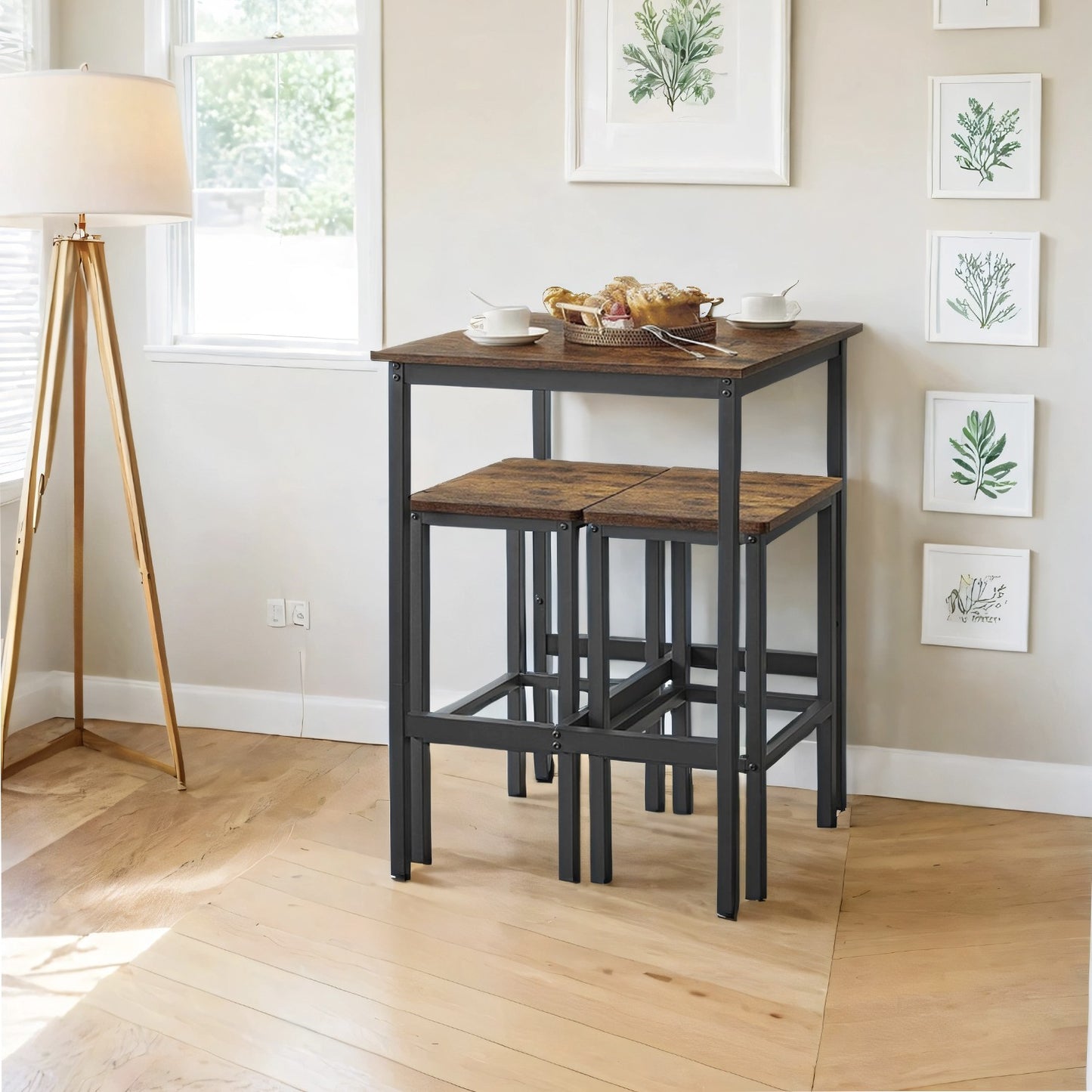 Bar Table, Tall Kitchen Table for Breakfast, Dining Room Table, Rustic Brown and Black - image 5