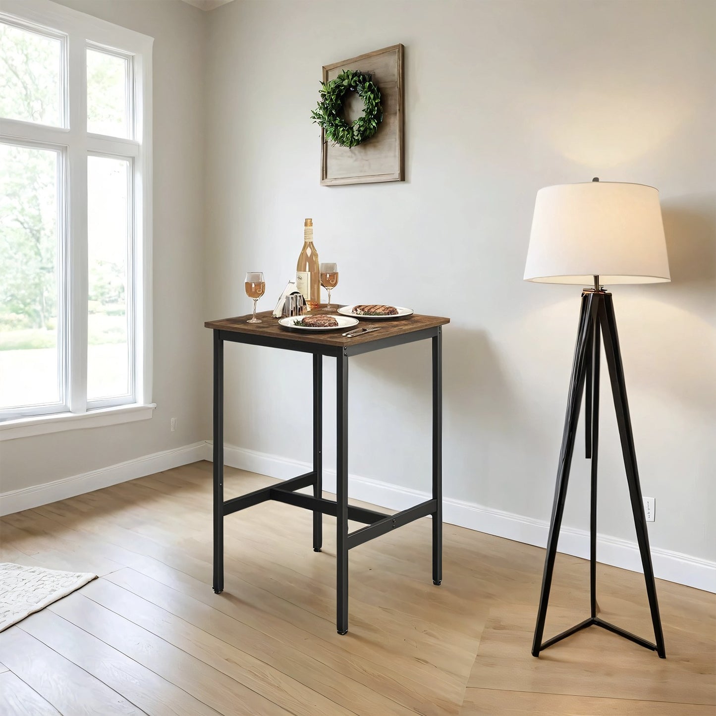 Bar Table, Tall Kitchen Table for Breakfast, Dining Room Table, Rustic Brown and Black - image 6