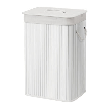 Foldable Laundry Hamper with Lid, 72 L Bamboo Laundry Basket, Storage Hamper with 3 Handles - image 1