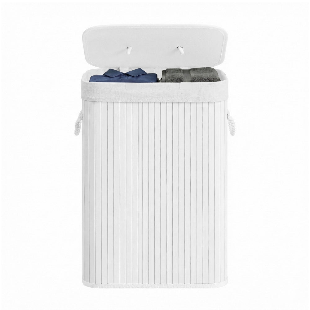 Foldable Laundry Hamper with Lid, 72 L Bamboo Laundry Basket, Storage Hamper with 3 Handles - image 2