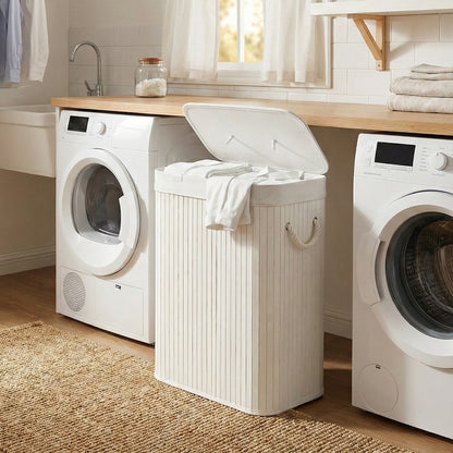 Foldable Laundry Hamper with Lid, 72 L Bamboo Laundry Basket, Storage Hamper with 3 Handles - image 4