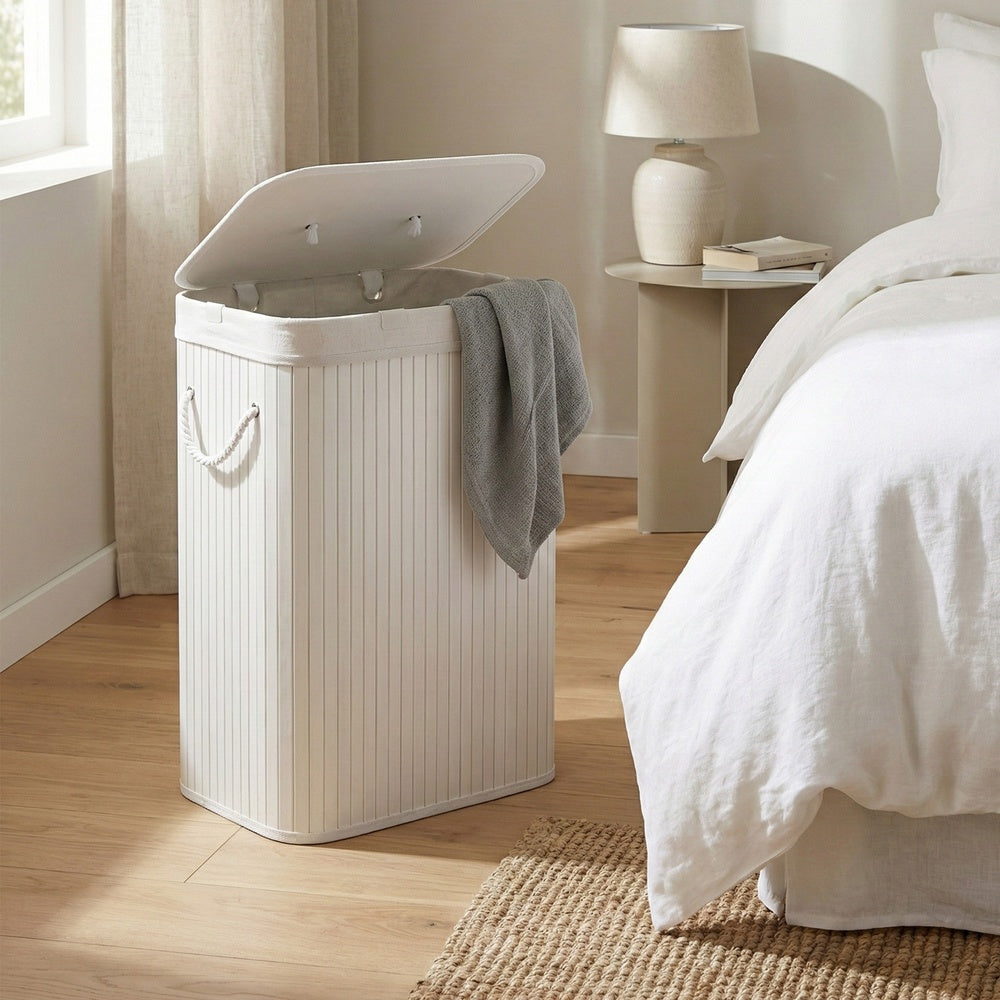 Foldable Laundry Hamper with Lid, 72 L Bamboo Laundry Basket, Storage Hamper with 3 Handles - image 5