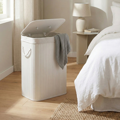 Foldable Laundry Hamper with Lid, 72 L Bamboo Laundry Basket, Storage Hamper with 3 Handles - image 5