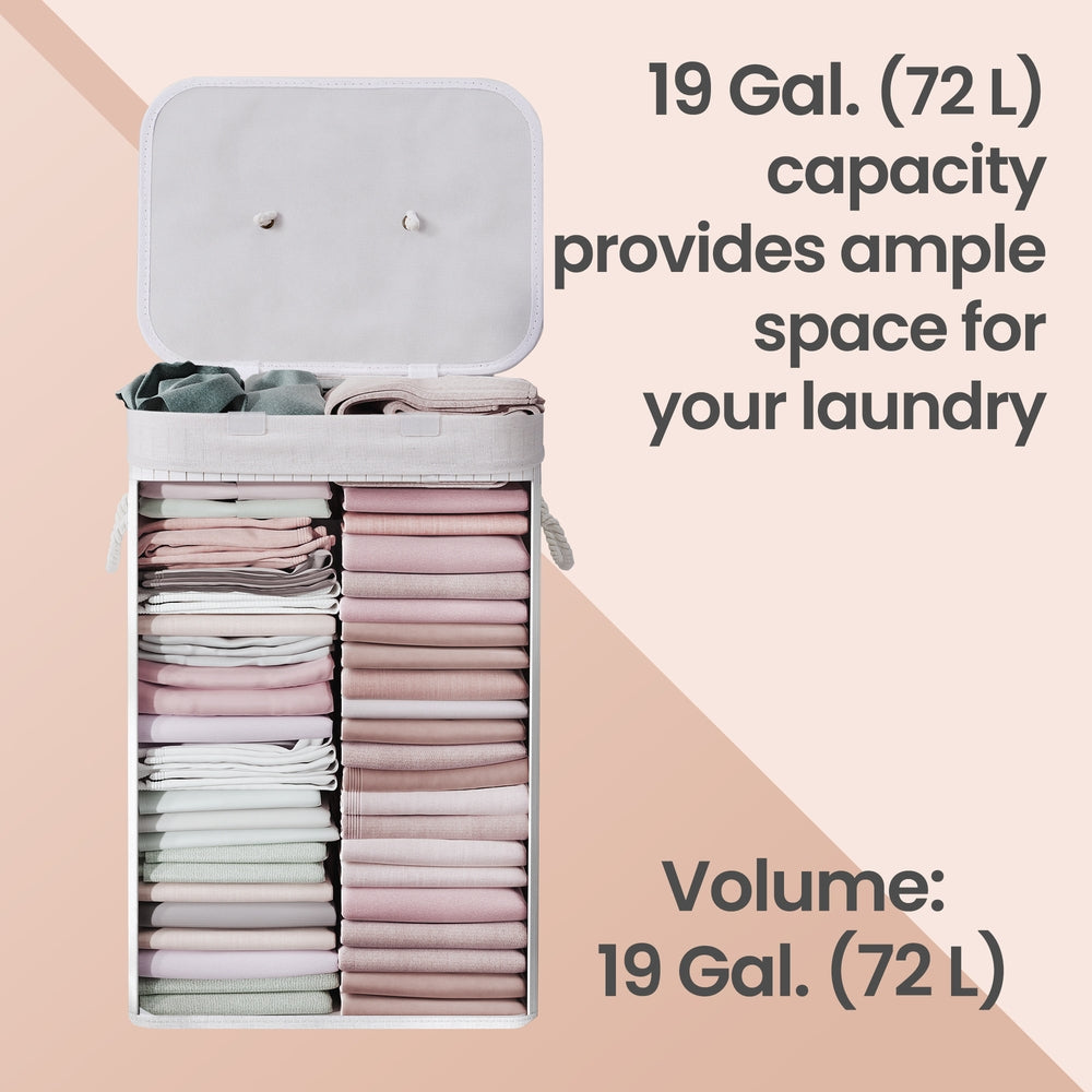 Foldable Laundry Hamper with Lid, 72 L Bamboo Laundry Basket, Storage Hamper with 3 Handles - image 6