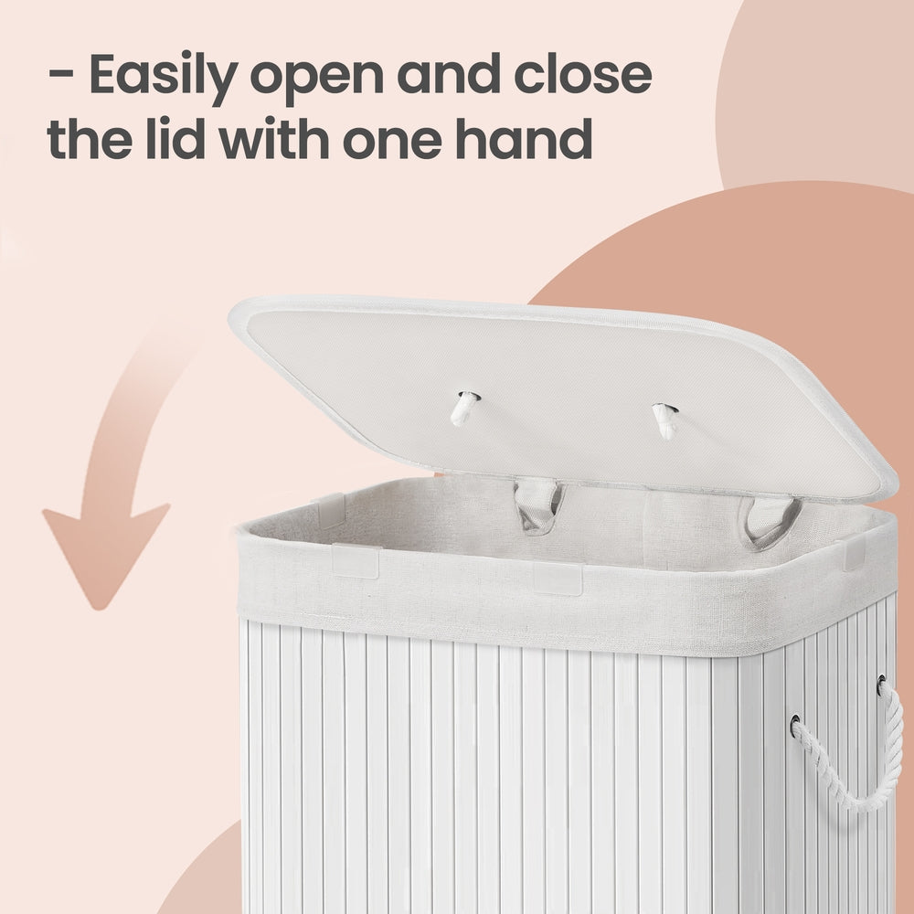 Foldable Laundry Hamper with Lid, 72 L Bamboo Laundry Basket, Storage Hamper with 3 Handles - image 7