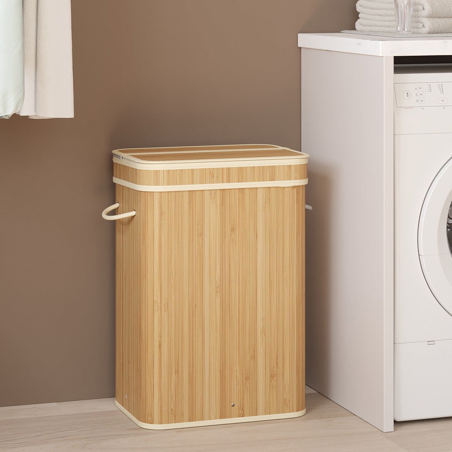 Laundry Hamper with Lid, Bamboo Laundry Basket, Removable - image 1